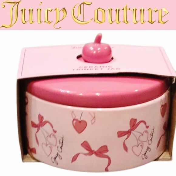 Juicy Couture Home Ceramic Trinket Jar w/Heart Cherries & Bows - Picture 1 of 5